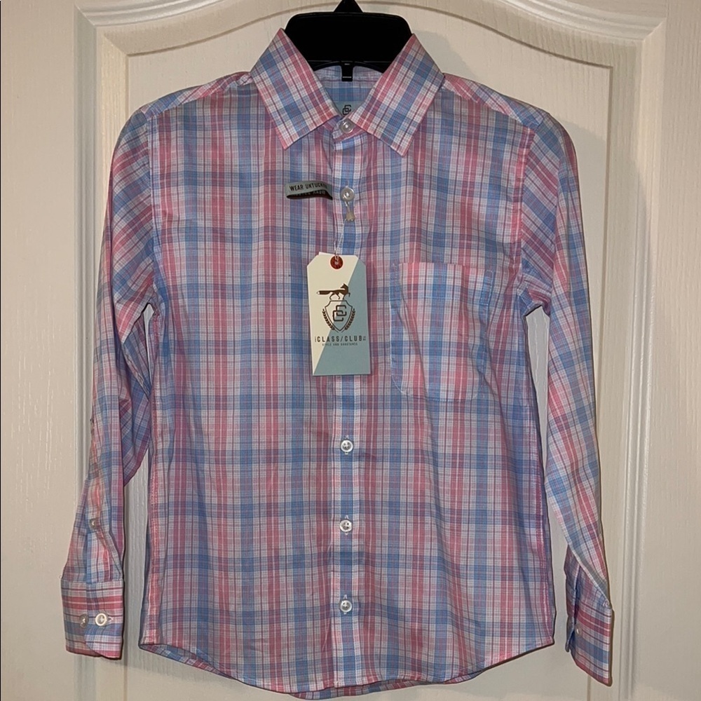 Classic Blue and Pink Plaid Boys 8 Shirt‎